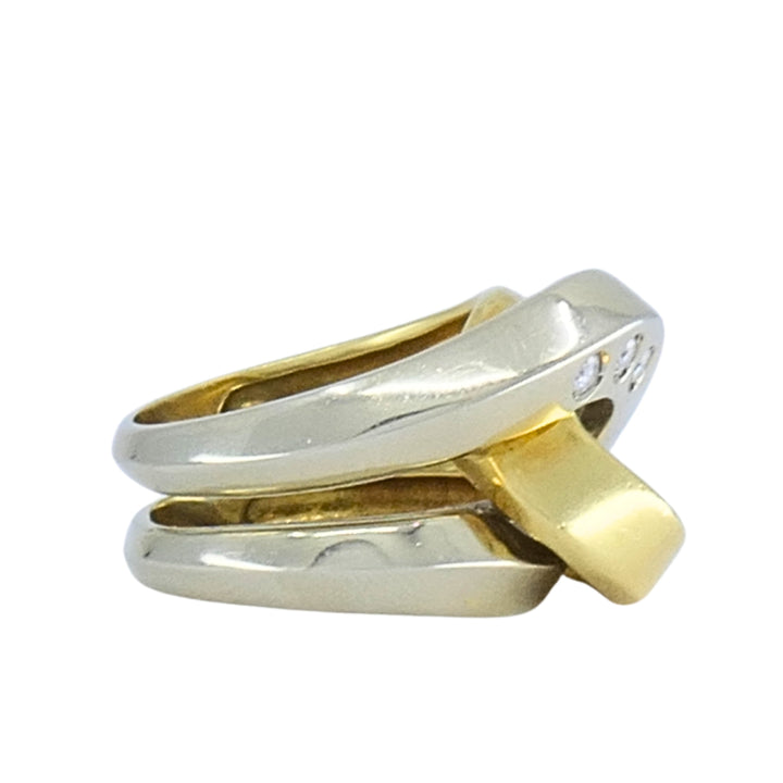 Vintage Pomellato 18k Two-Tone Gold Diamond Interlocking Cocktail Ring