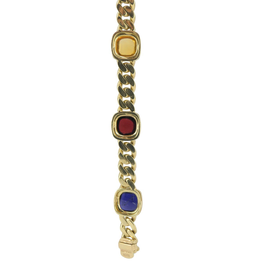 Vintage Bvlgari 18k Gold Curblink Sugarloaf Gemstones Bulgari Bracelet