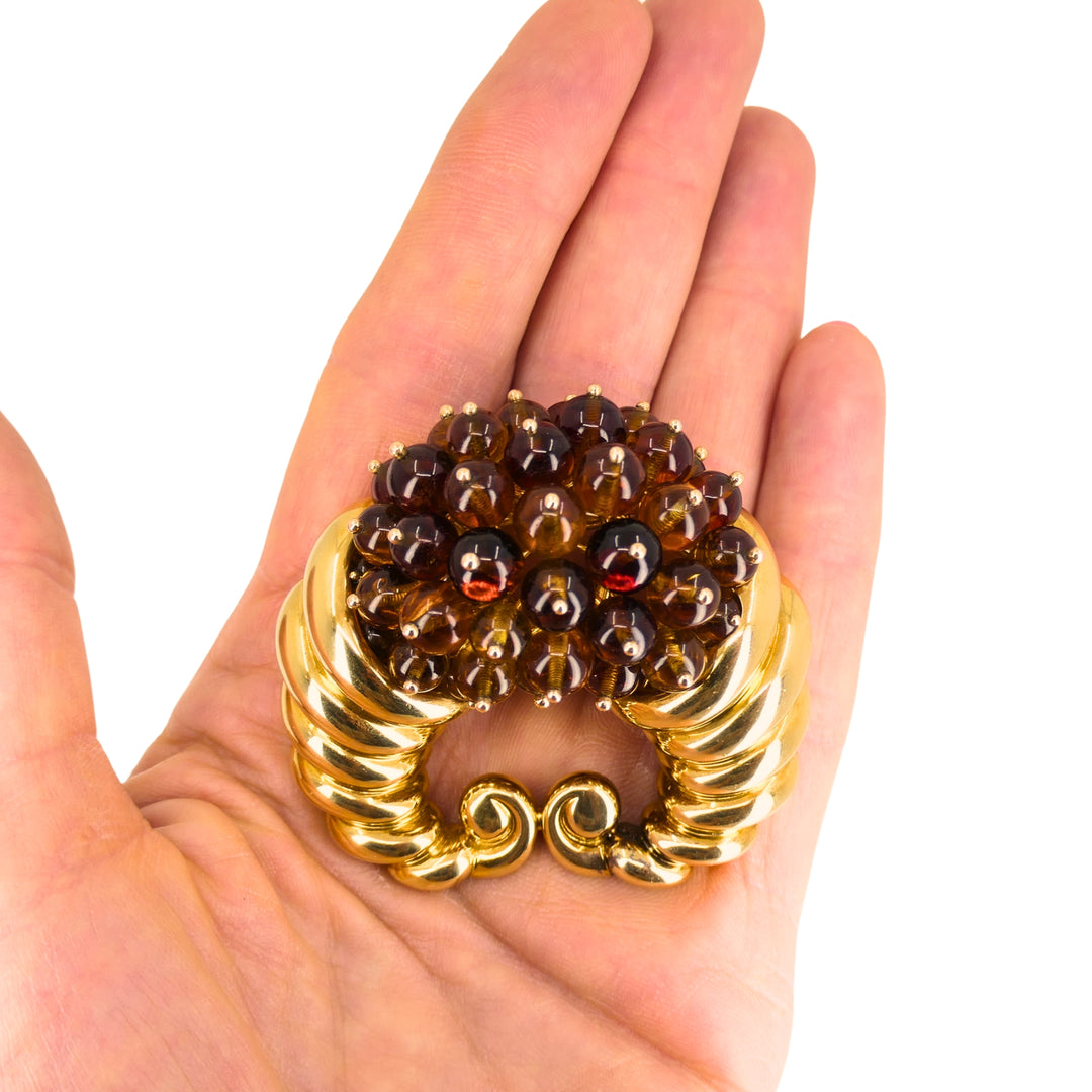 Suzanne Belperron 18k Gold Citrine Cornucopia Clip Brooch Signed “S. N. Herz Belperron”