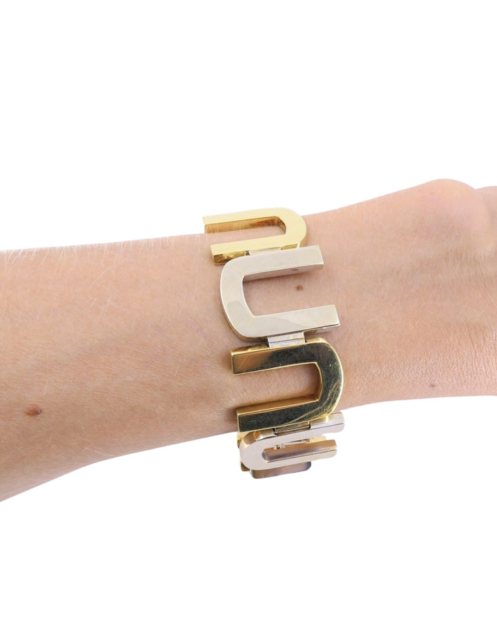 Vintage Cartier Bracelet 18k Yellow and White Gold Geometrical Pattern