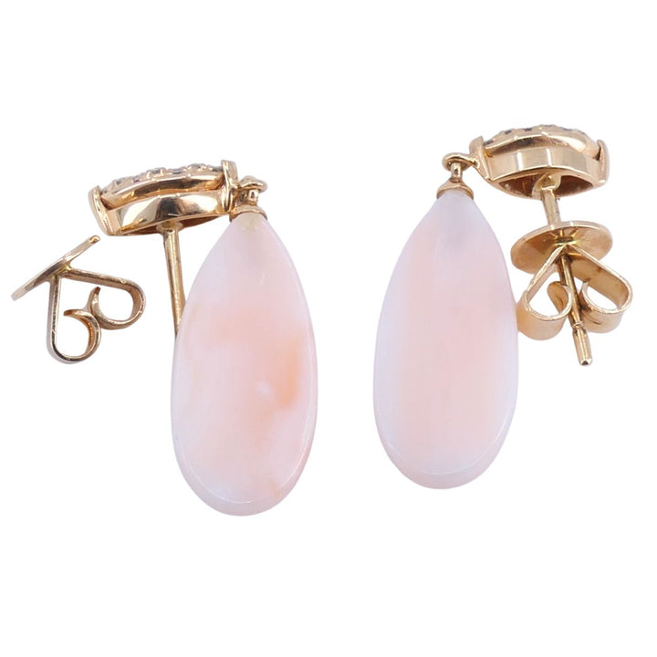 18k Rose Gold Angel Skin Coral Diamond Drop Earrings