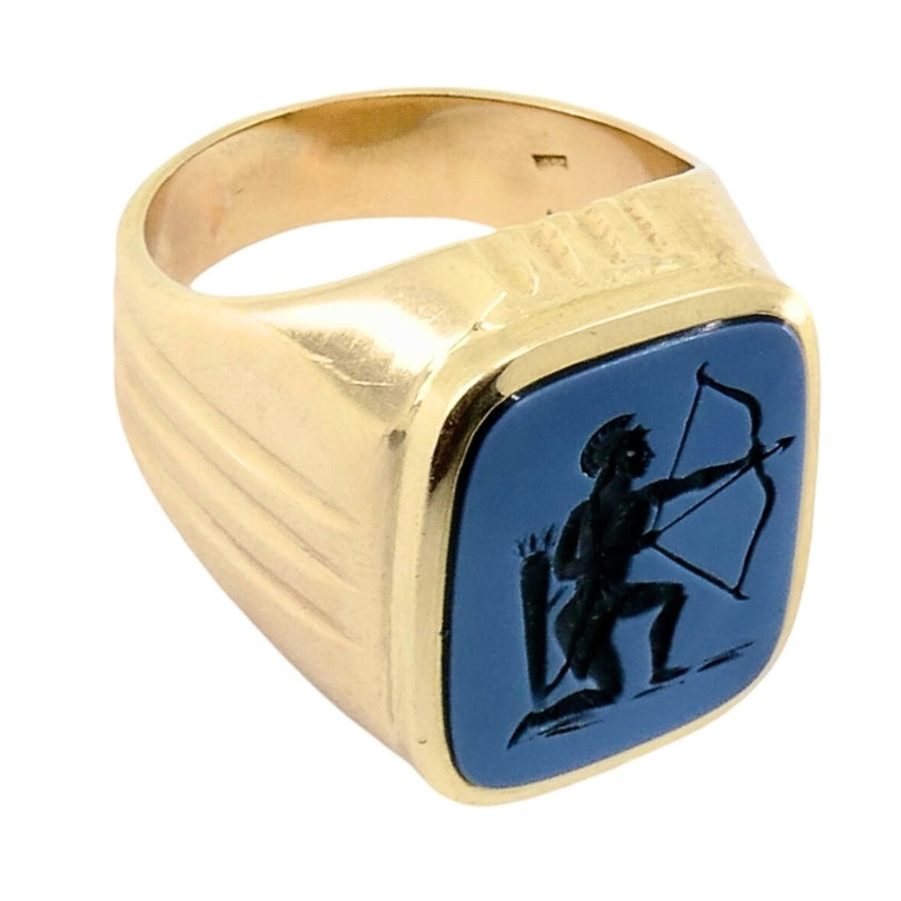 Vintage 14k Gold Signet Ring Sagittarius Carved Stone