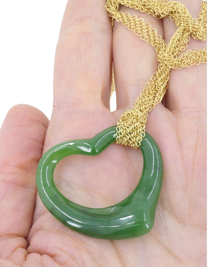 Elsa Peretti for Tiffany & Co. 18k Gold Jade Open Heart Mesh Necklace