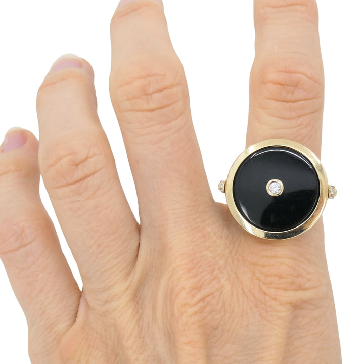 Onyx Ring 14k Gold Diamond Disk Shape