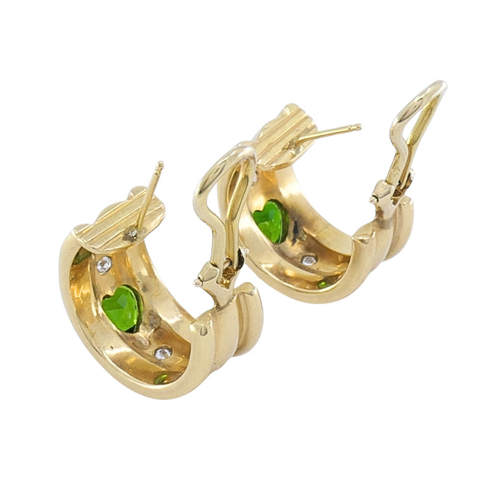 18k Yellow Gold Heart-Shaped Tourmaline Diamond Half-Hoop Earrings