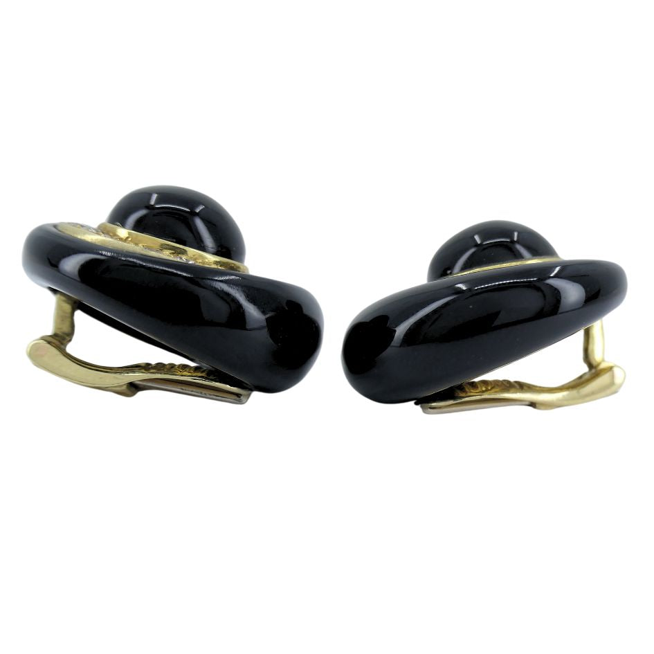 Vintage Aldo Cipullo 18k Gold Onyx Diamond Clip-on Earrings