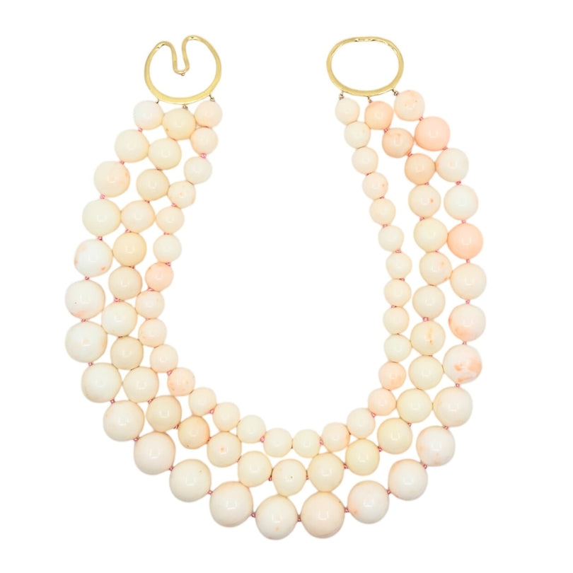 Angel Skin Coral Triple Strand Necklace 14K Gold