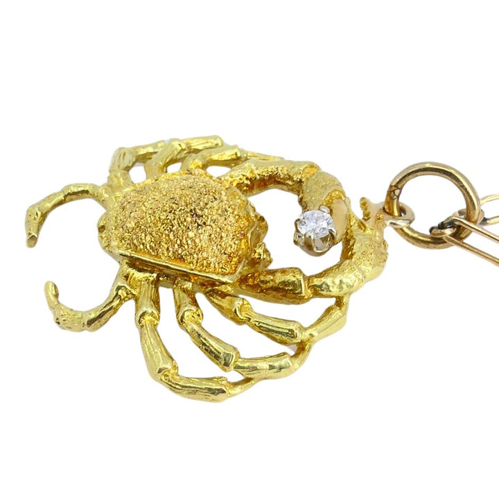 George Lederman 18k Gold Diamond Cancer Crab Pendant Necklace