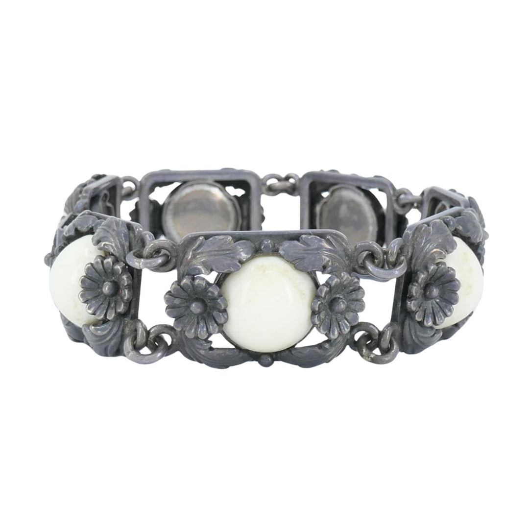 Vintage N.E. From Denmark Sterling Silver Bone Cabochon Bracelet