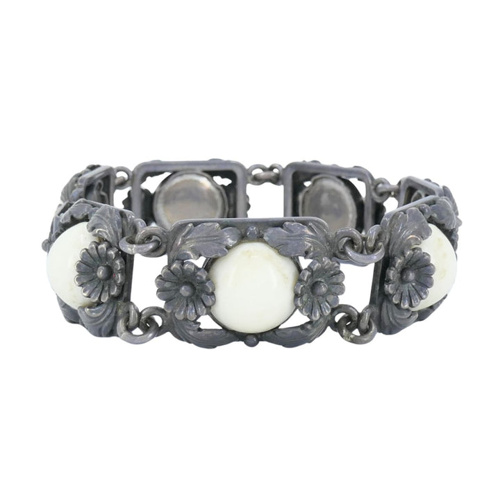 Vintage N.E. From Denmark Sterling Silver Bone Cabochon Bracelet