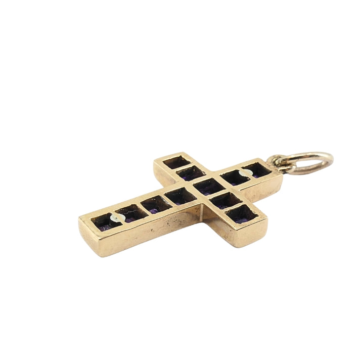 Vintage 14k Gold Amethyst Cross Pendant Charm