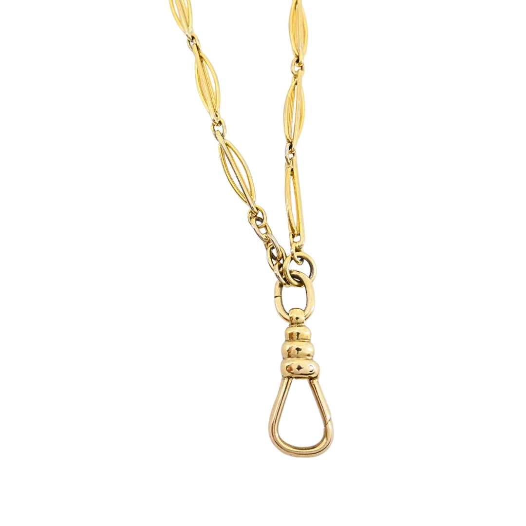 Victorian 9k Gold Navette Link Guard Chain Necklace