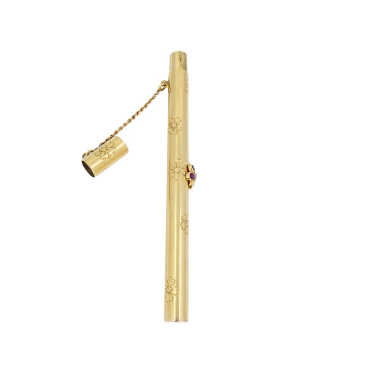 Retro 1940s Van Cleef & Arpels 14k Gold Ruby Pocket Make-Up Brush