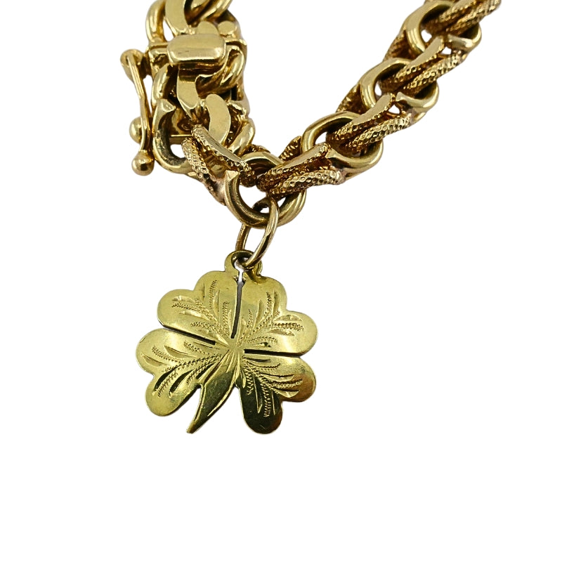 Victorian 14k Gold  Link Bracelet  Enamel Pearl & Engraved Charms