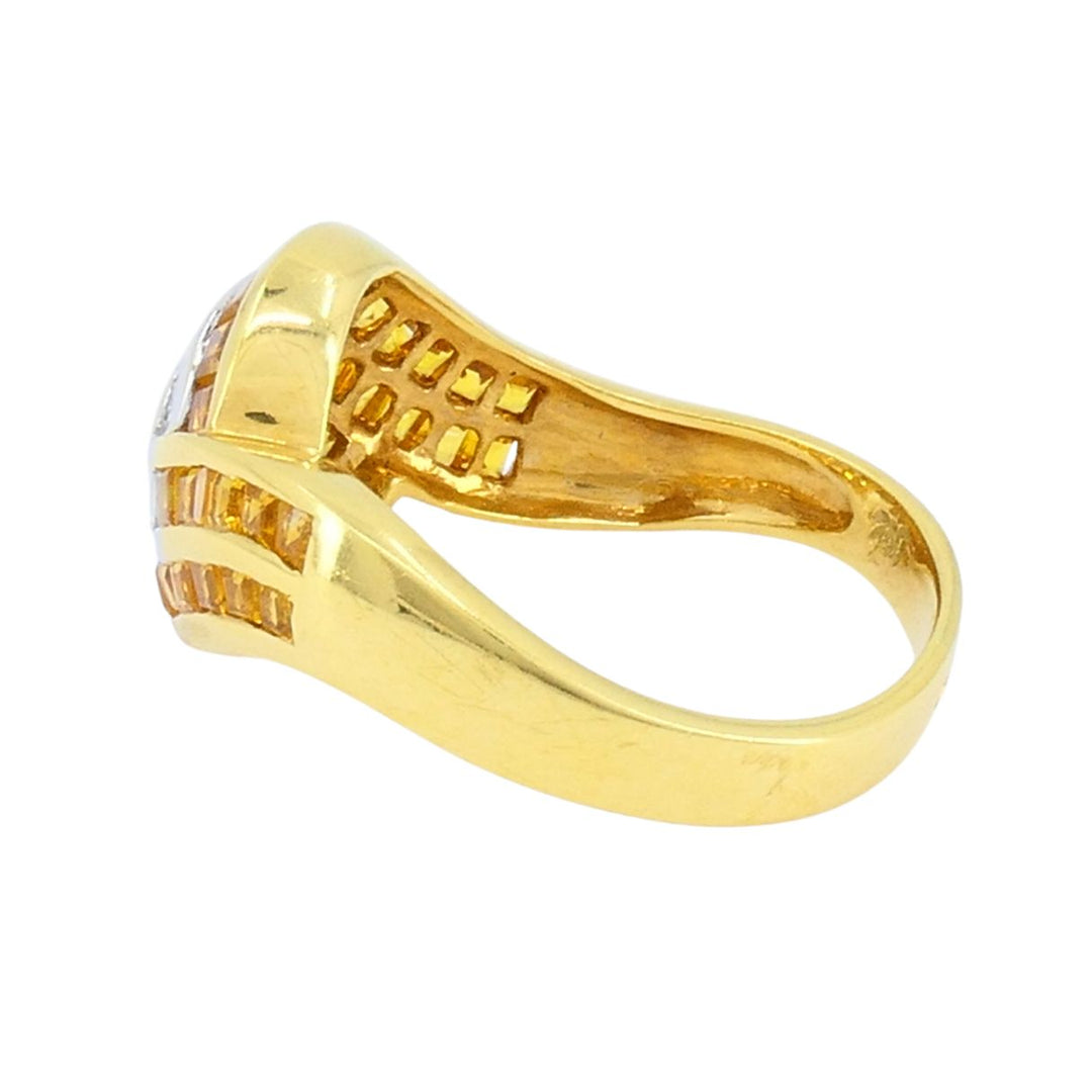 Vintage French 18k Gold Diamond Citrine Ring