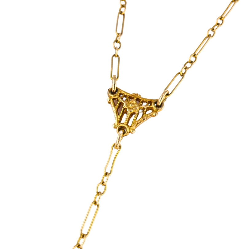Edwardian Platinum Filigree Pendant Diamonds 14k Gold Chain Art Deco Estate