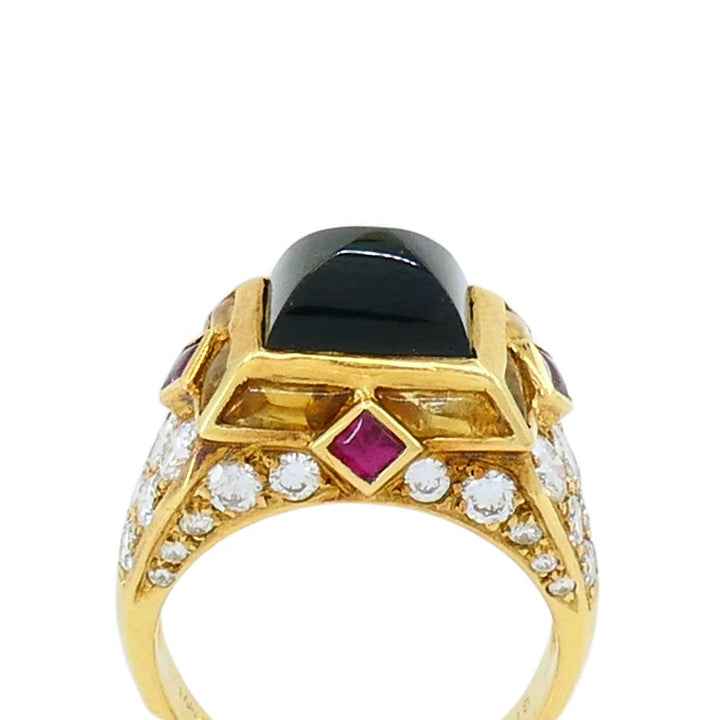 Vintage Mauboussin 18k Gold Sugarloaf Tourmaline Diamond Ring