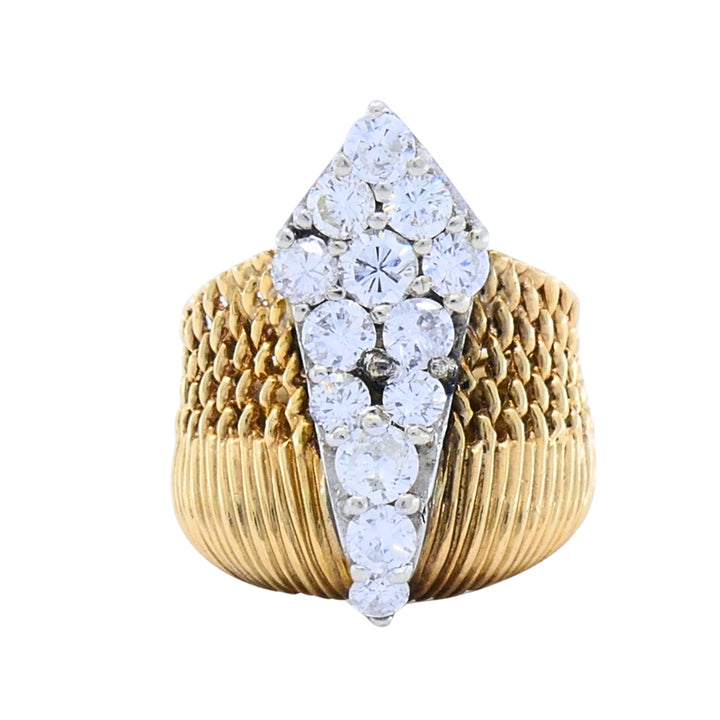 Vintage 14k Gold & 10k White Gold Accent Diamond Cluster Woven Cocktail Ring