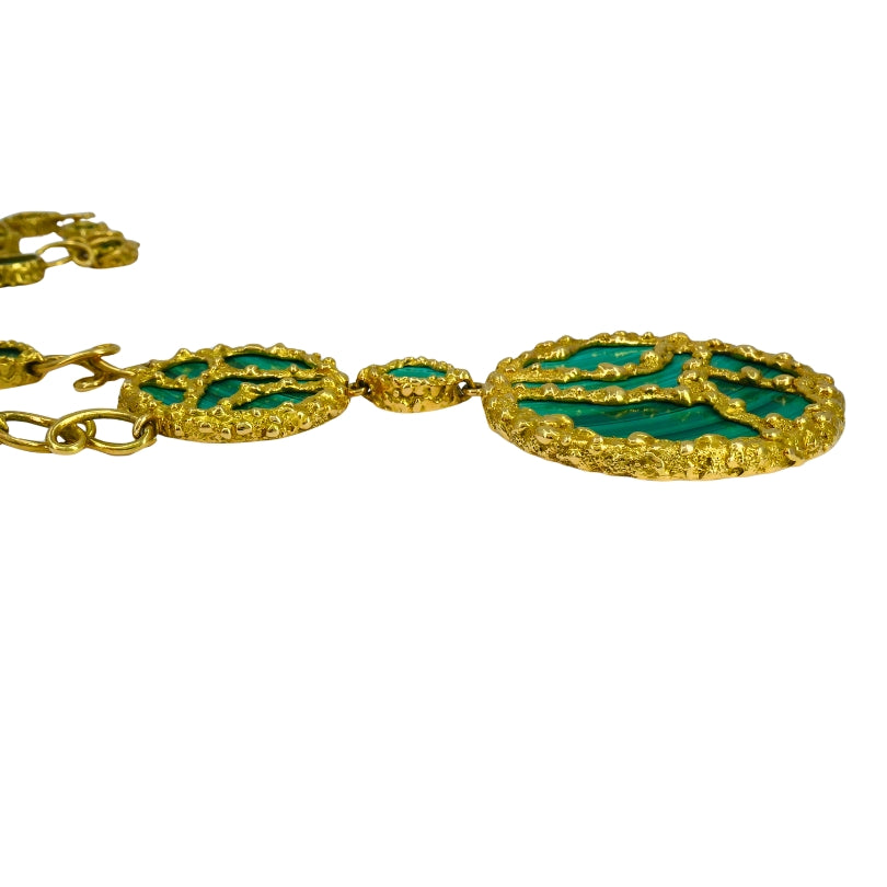 1980s Mauboussin Paris 18k Gold Malachite Pendant Necklace
