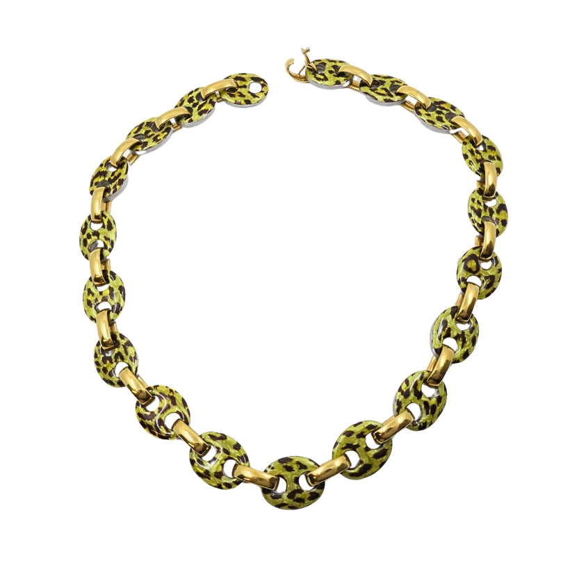 Nicolis Cola for Nardi 18k Gold, Metal Leopard Enamel Nautical Link Necklace