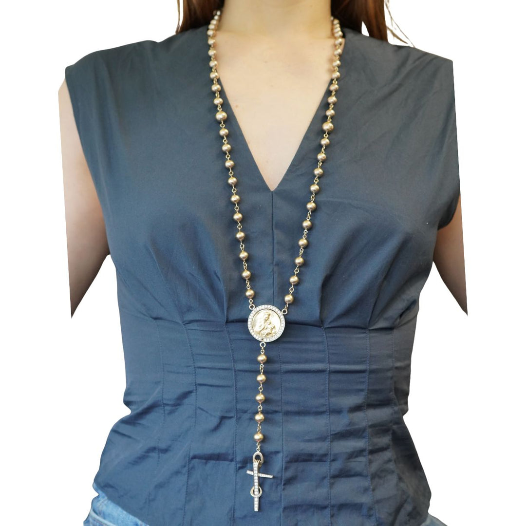 Vintage Rosary 18k Two Tone Gold Diamond Necklace