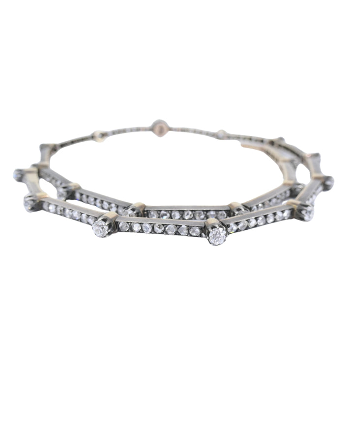 Antique 18k Gold Silver Diamond Choker Necklace French Jewelry