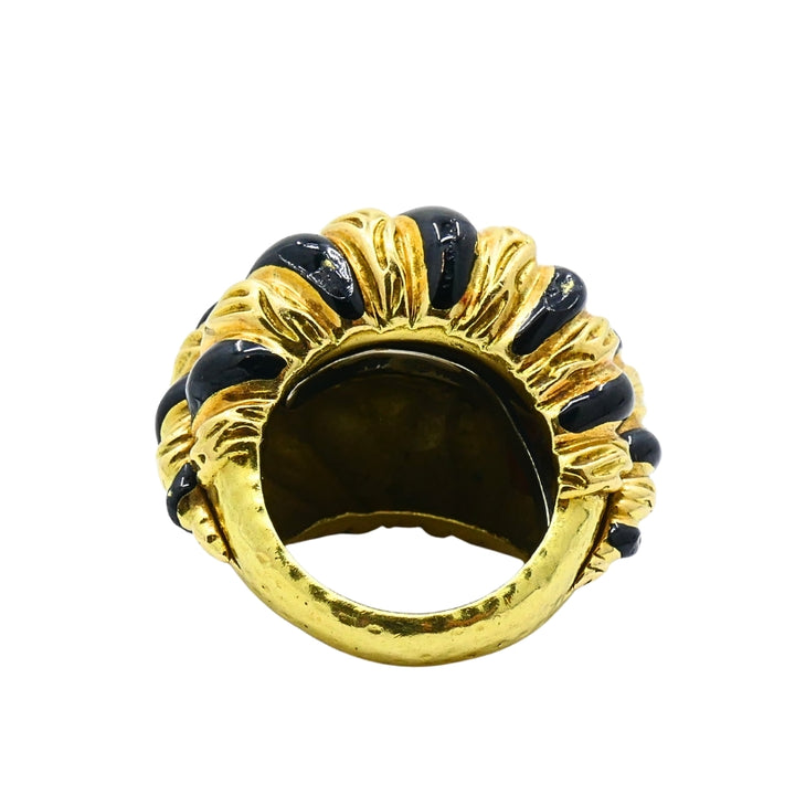 David Webb 18k Gold Black Enamel Dome Ring