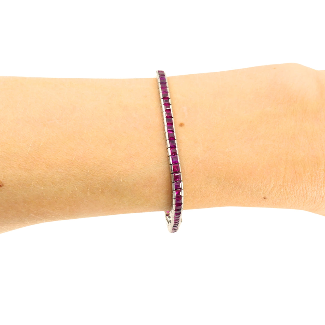 Art Deco Ruby Tennis Bracelet Platinum 