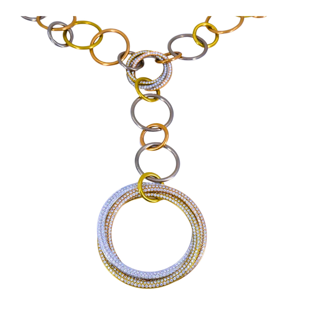 Cartier Trinity Diamond Necklace 18k Gold Estate Jewelry