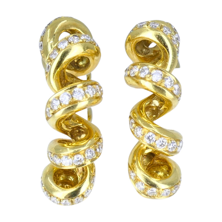 Vintage Boucheron Paris 18k Yellow Gold Hoop Earrings Diamond