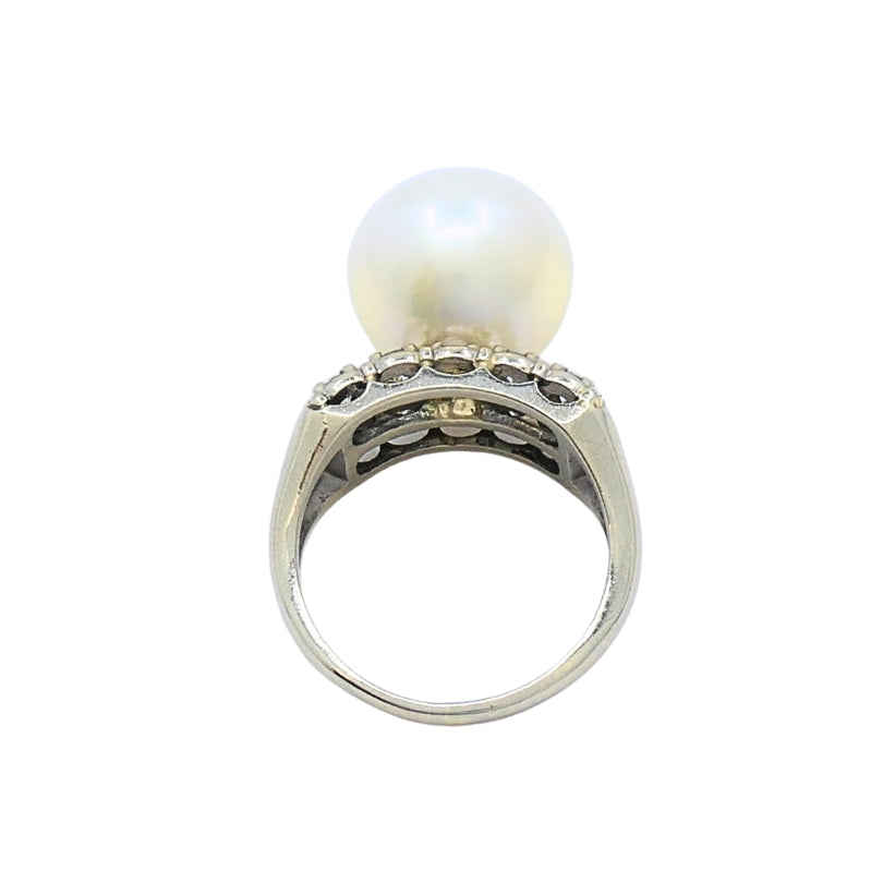 Vintage Pearl Diamond Ring 14k White Gold