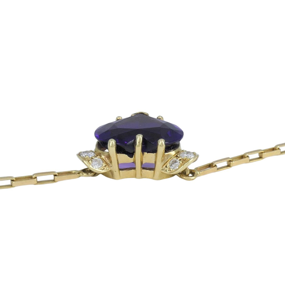 UnoAErre Italian 14k Gold Diamond Amethyst Heart Pendant Necklace