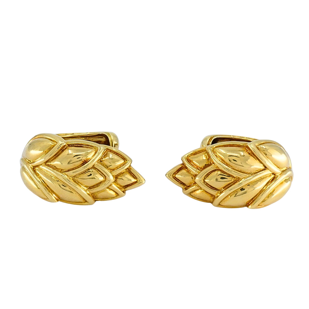 René Boivin 18k Gold Sculpted Foliate Hoop Earrings, 1970s