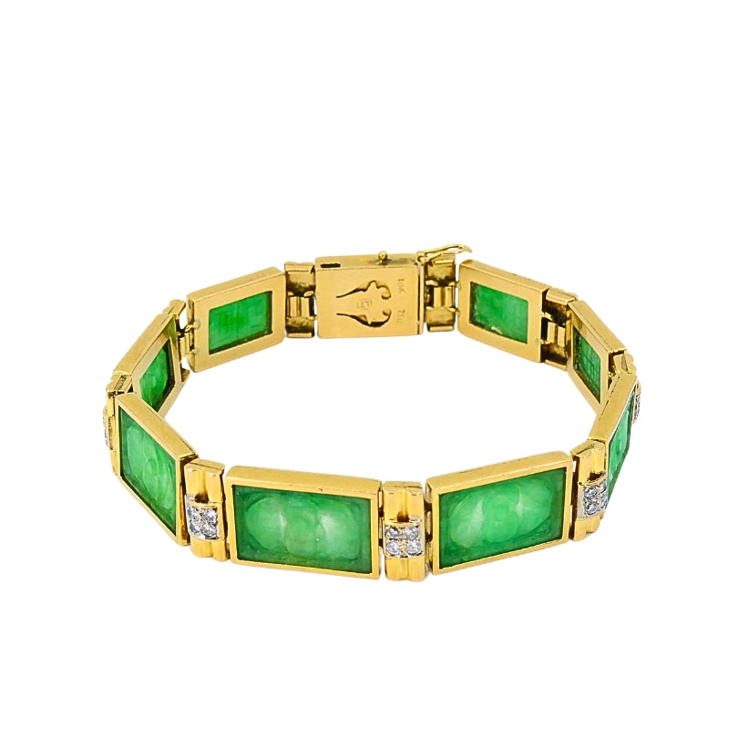 Vintage 18k Gold Jade Diamond Bracelet