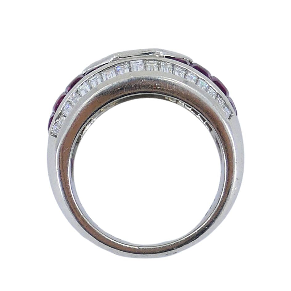 1960s Ruby Diamond Platinum Dome Ring 6.5