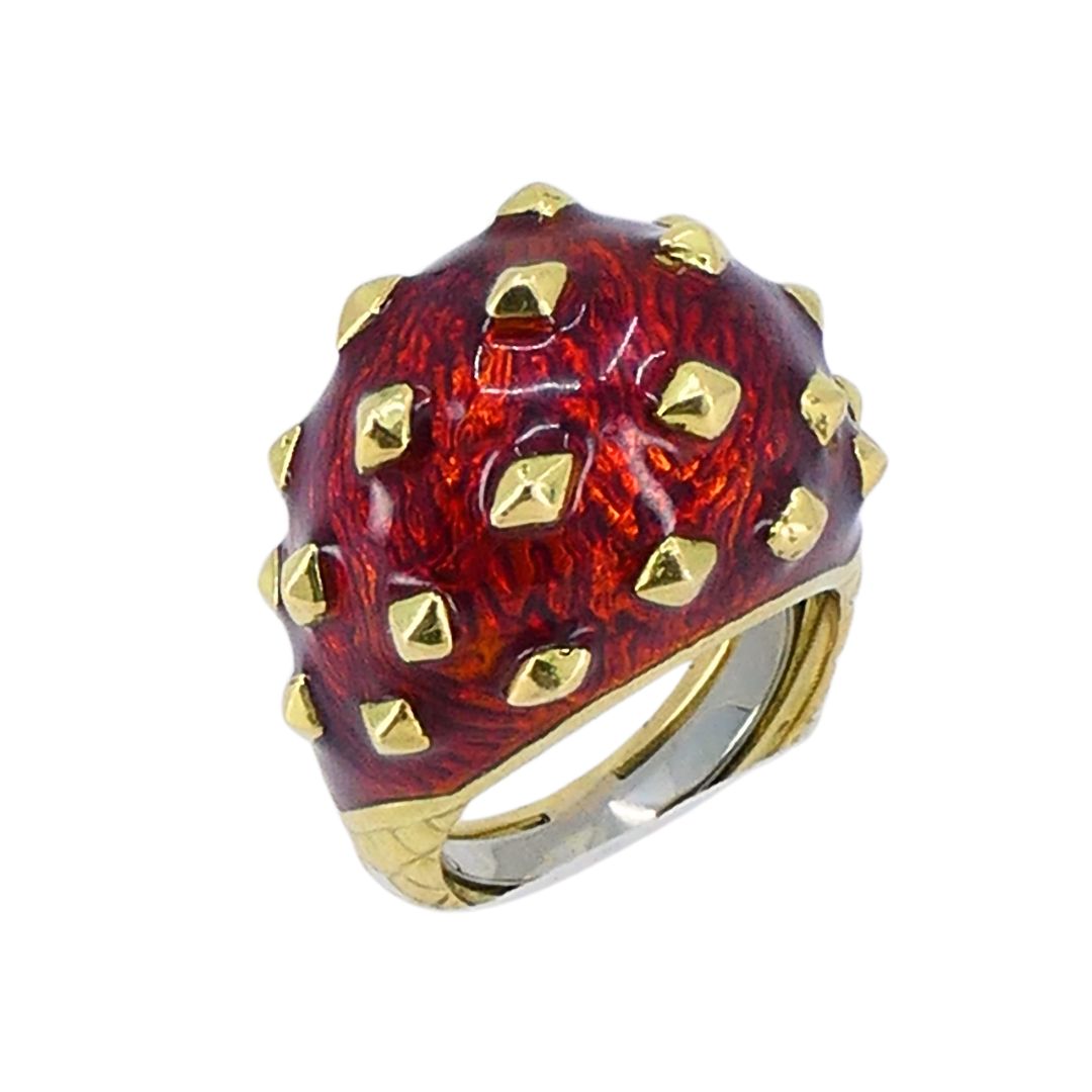 Vintage David Webb 18k Gold Enamel Dome Cocktail Ring