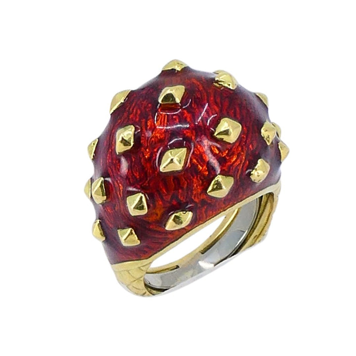 Vintage David Webb 18k Gold Enamel Dome Cocktail Ring
