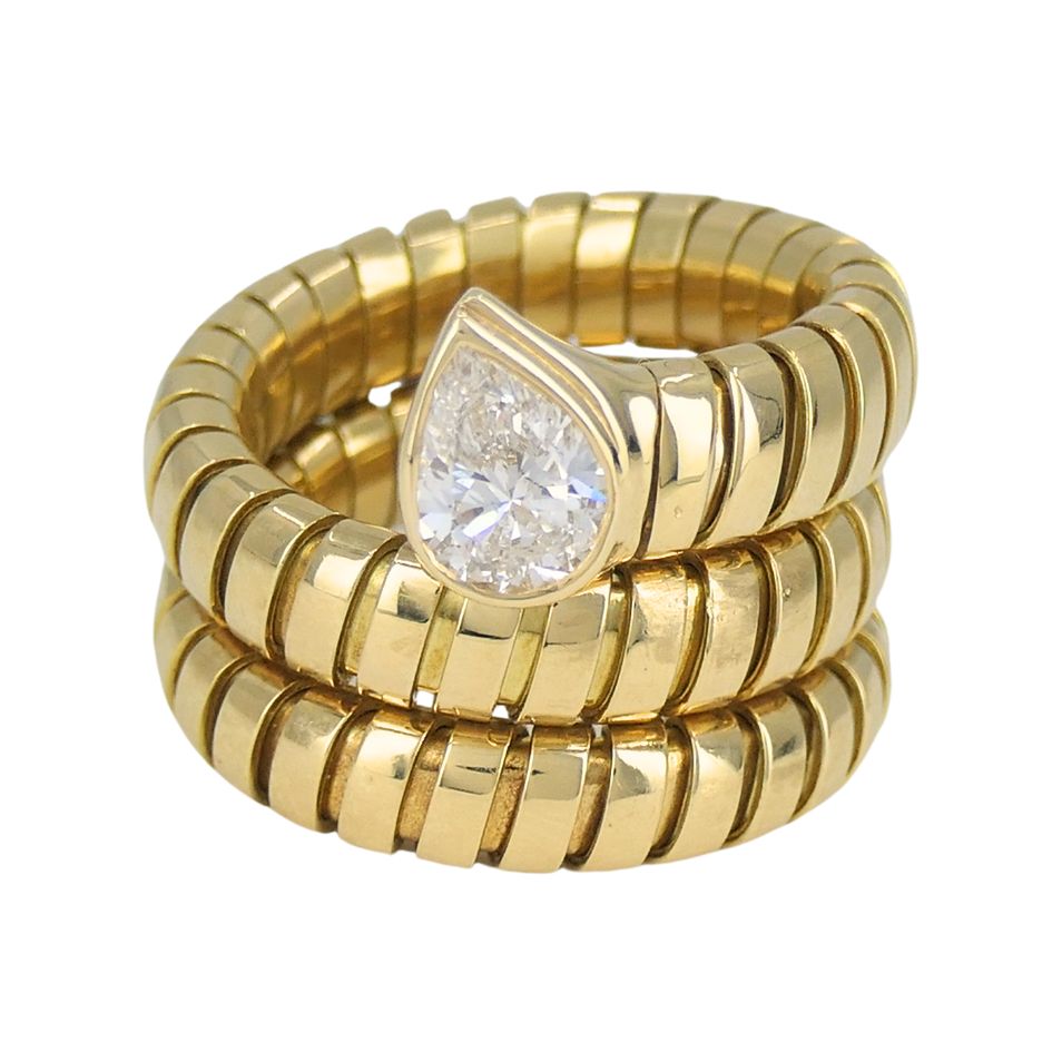 Vintage Bulgari Serpenti Tubogas 18k Gold Diamond Ring
