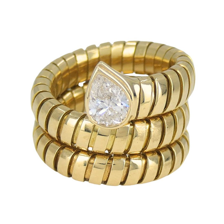 Vintage Bulgari Serpenti Tubogas 18k Gold Diamond Ring