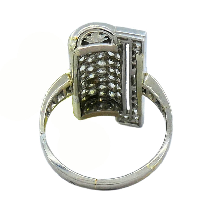 Art Deco Ring Platinum Old European Cut Diamond French Antique