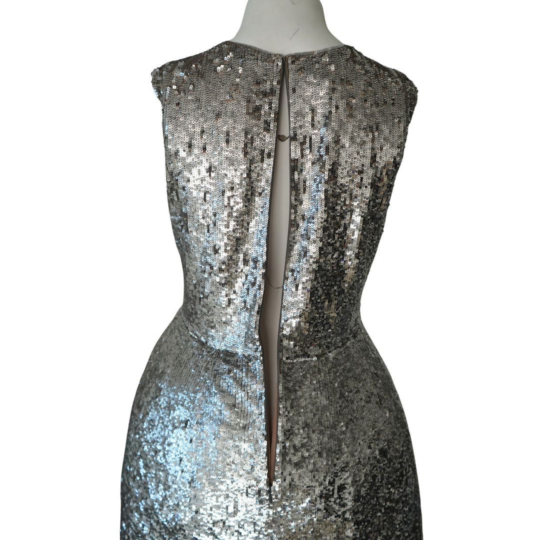 Oscar de la Renta Silver Sequined Fringe Mini Dress