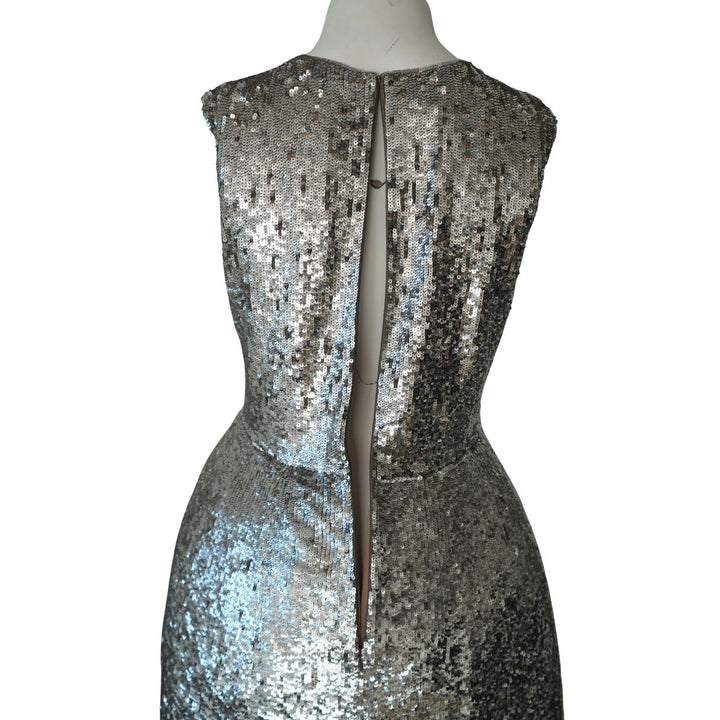 Oscar de la Renta Silver Sequined Fringe Mini Dress