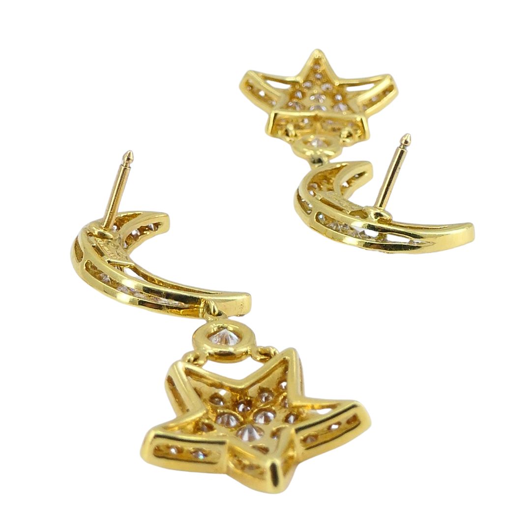 Mouawad 18k Gold Diamond Moon Star Celestial Drop Earrings