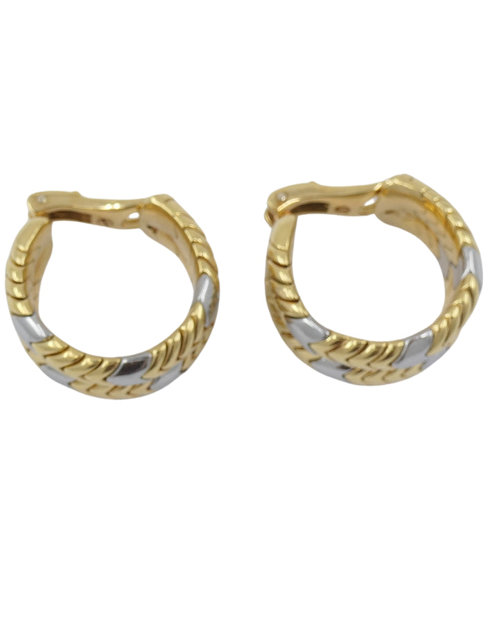 Bvlgari Bulgari Gold Earrings 18k Spiga Collection Two-Tone Chevron Pattern