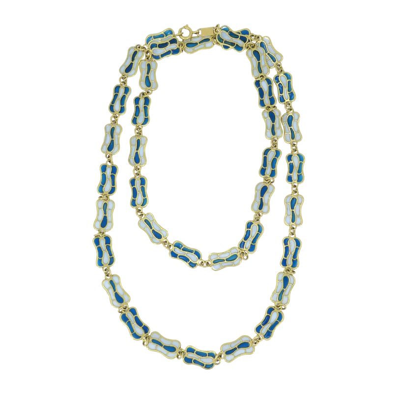 Vintage Plique-à-Jour 18k Gold Enamel Necklace