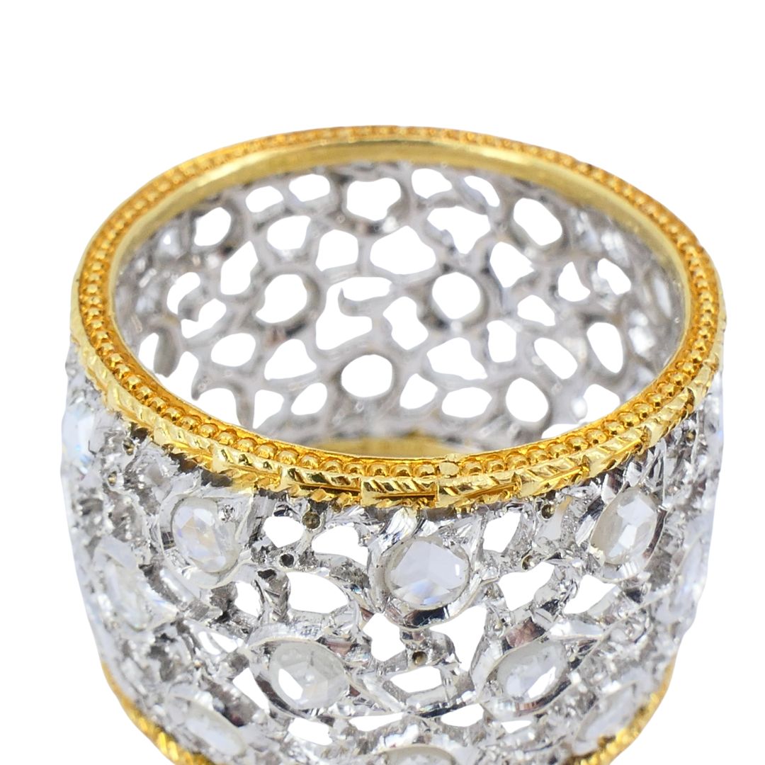 Vintage Buccellati 18k Two-tone Gold Diamond Open Work Band Ring