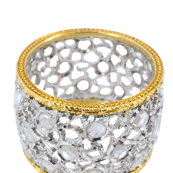 Vintage Buccellati 18k Two-tone Gold Diamond Open Work Band Ring