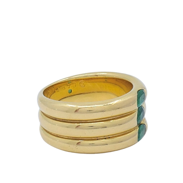 Vintage Cartier 18k Gold Emerald Three-Row Band Ring, 1995
