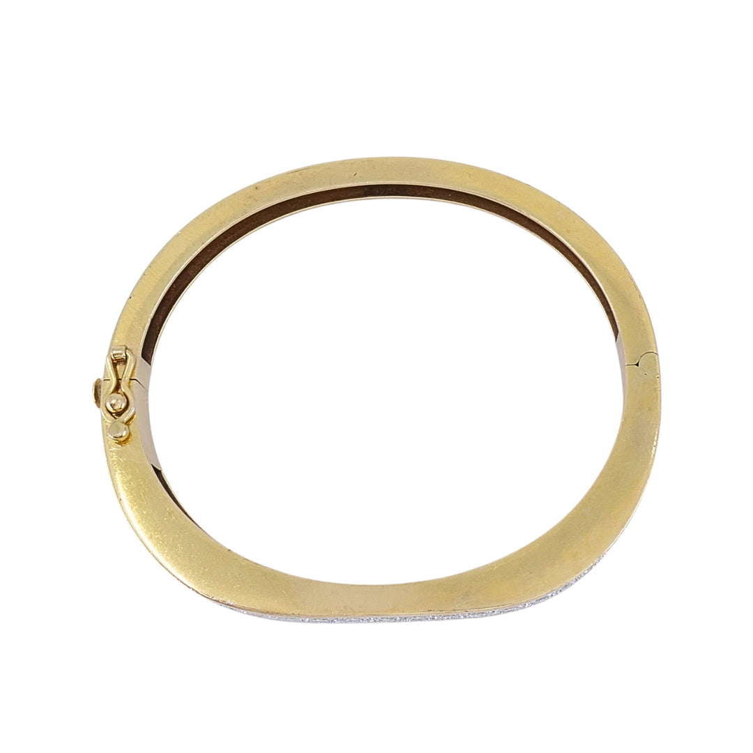 Vintage 14k  Gold Diamond Bangle Bracelet, Hinged Oval Design