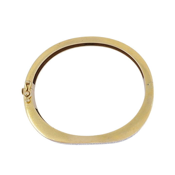 Vintage 14k  Gold Diamond Bangle Bracelet, Hinged Oval Design